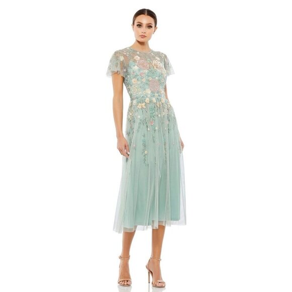 MAC DUGGAL Size 6 Green 9134 Sequin Beaded Cocktail Midi Dress Gown $598 New - Picture 1 of 10